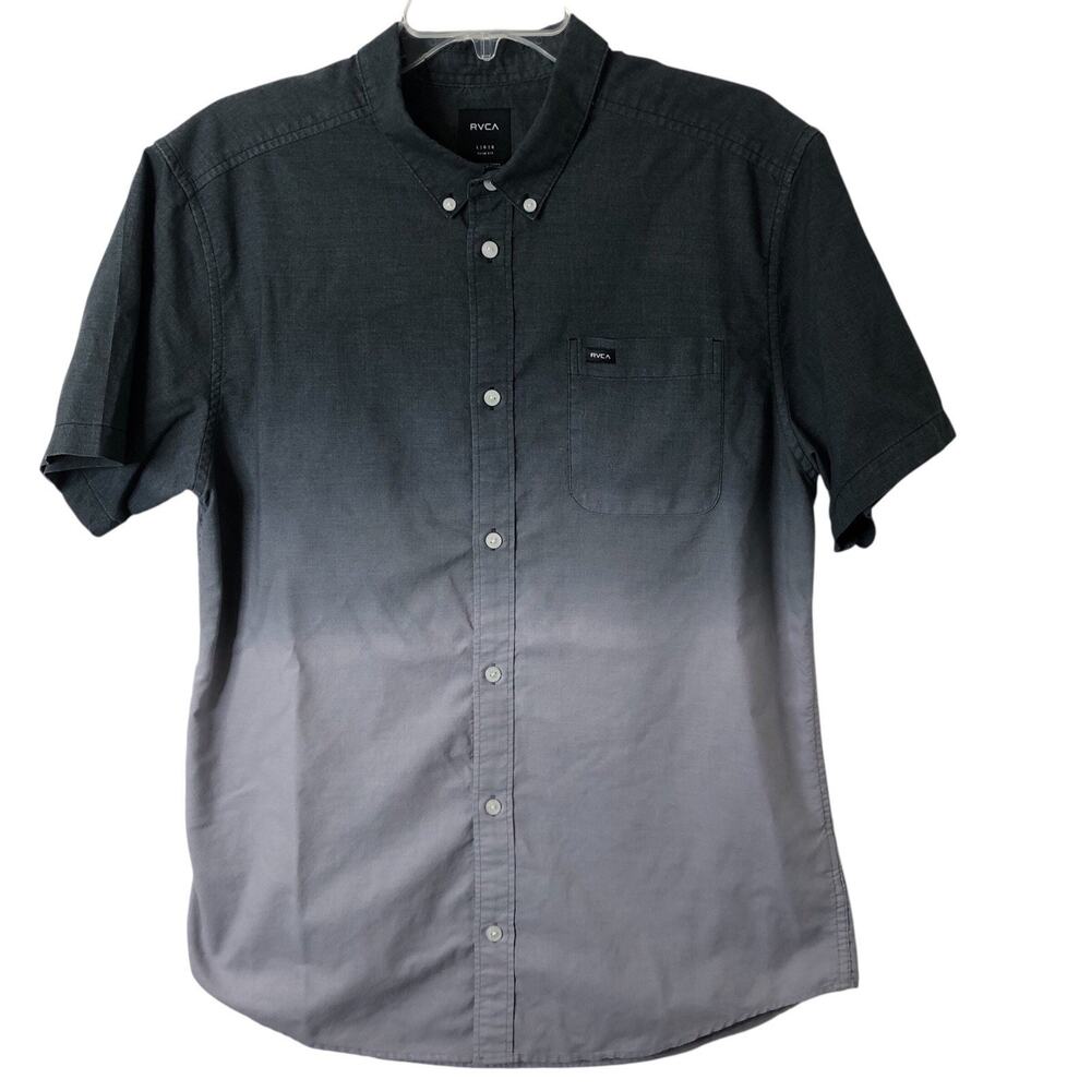 RVCA Men's Gray Ombre Slim Fit Button-Down Short Sleeve Shirt Size Large